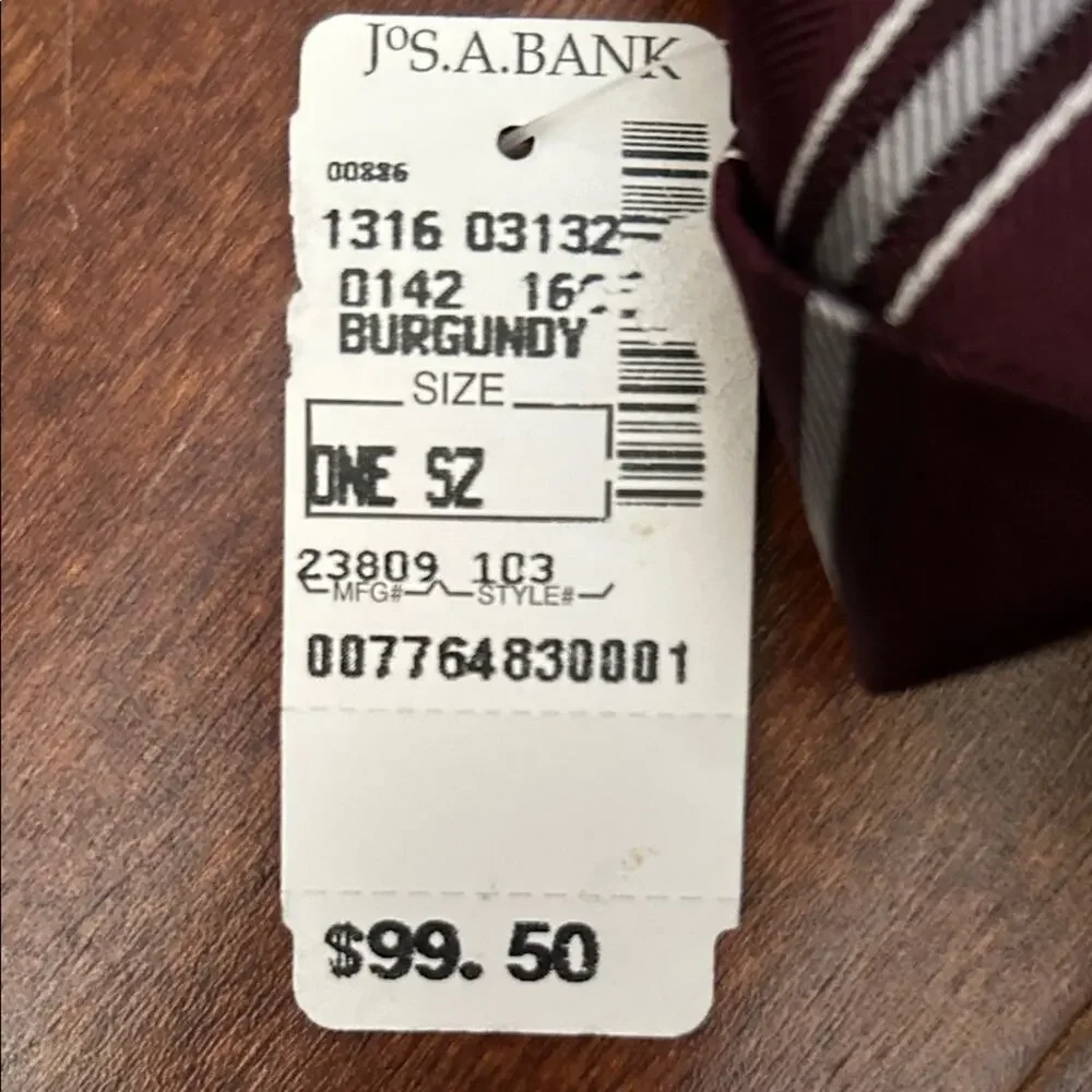 Jos. A. Bank 100% Silk Burgundy and Silver Striped Tie, New with Tags